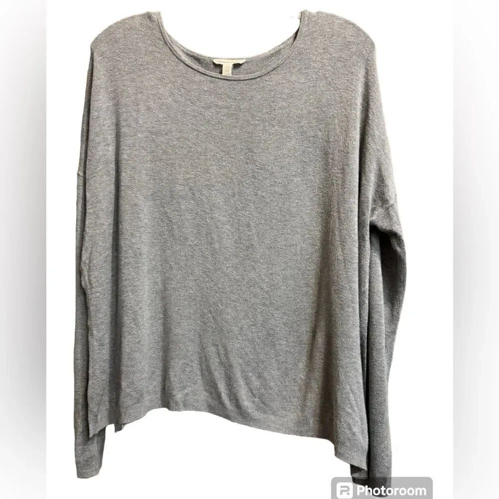 Eileen Fisher Torma Bateau Neck Box Slouchy Sweater Top in Gray Size Medium